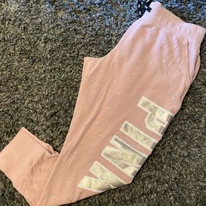 PINK rhinestone joggers